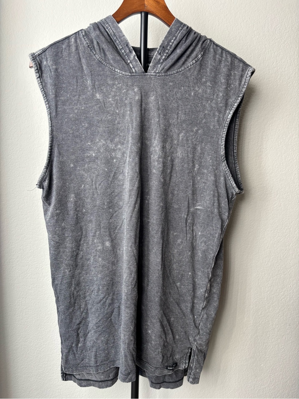 Ocean Current Washed Charcoal Hooded Muscle Tee